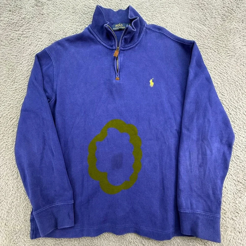 Polo Ralph Lauren Quarter Zip Pullover Mens L Blue‎ Ribbed Cotton Sweater